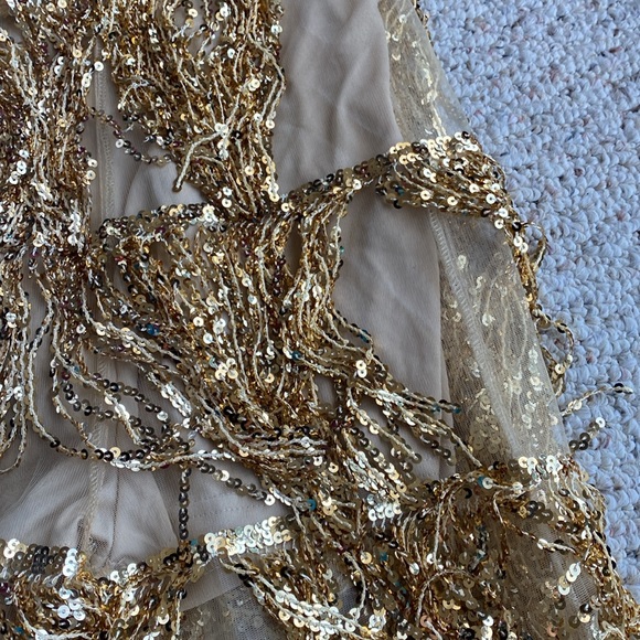 Gold sequin jumpsuit sheer akira Taylor swift bling party unique strapless M - Picture 13 of 13